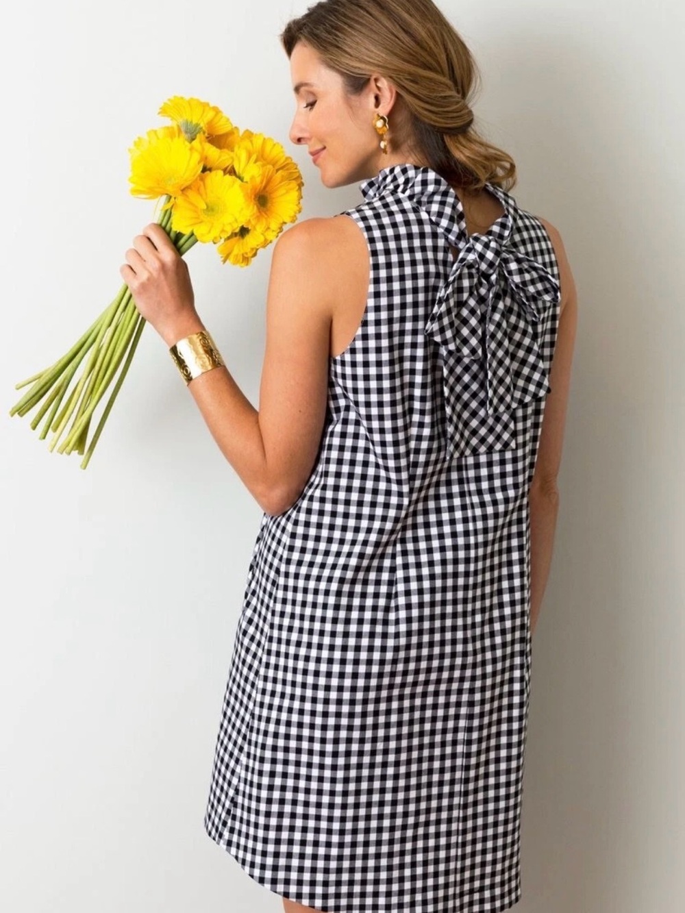 Tyler Boe Black & White Gingham Ruffle Collar Dress